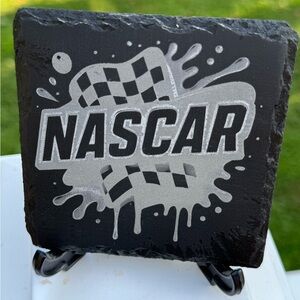 Nascar Black and Gray Splash Checkered Art Slate Coaster or Decor